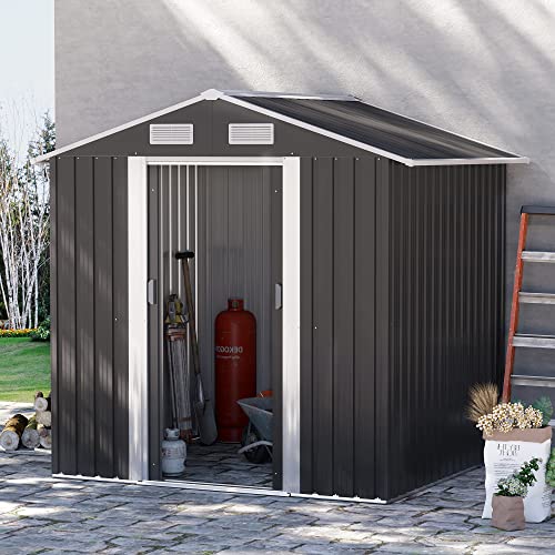 Outsunny Gerätehaus mit 2 Schiebetüren Metall Gartenhaus 2,6 m² Geräteschuppen verzinkter Stahl Schwarz 195,5 x 153 x… – Bild 3