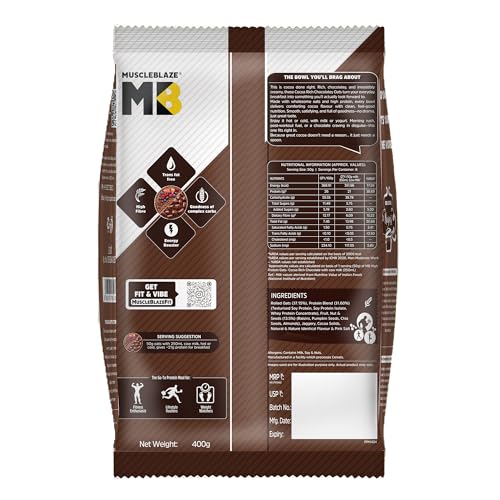 Image of MuscleBlaze High Protein Oats (Cocoa Rich Chocolate, 400g) | 26g Protein | Breakfast Cereals for Weight Management