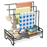 KIKIBRO Kitchen Sink Caddy Organizer Dish Cloth Holder for Rag Brush Sponge Soap at Kitchen Bathroom with Drip Tray and Swivel Lever