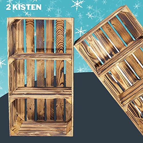 Vintage-Möbel24 GmbH 2er Set hohes Kistenregal mit 3 Fächern - geflammt - Obstkiste flambiert als Schuhschrank, Schuhregal, Bücherregal, Bücherschrank, Holzschrank, Hochschrank aus Holz 68x40x31cm