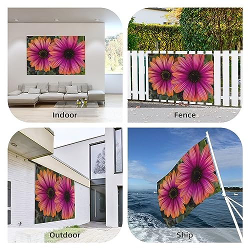 Drapeau marguerite rose 1,2x1,8m en polyester résistant aux UV avec œillets - 7