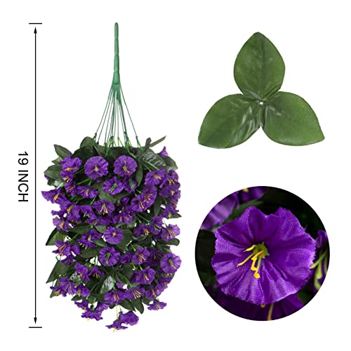 Hyeflora Artificial Hanging Morning Glory Flowers Vines 2Pcs, Faux Hanging Plants Fake Silk Orchid Flower Vine Bouquet Garland For Home Garden Wall Wedding Party Indoor Outdoor Decoration (Purple) #TOP2