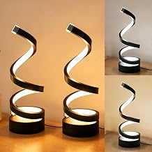 Spiral LED Table Lamp, 3 Color Temperatures Dimmable Bedside Lamps, USB Powered Desk Light, Black Spiral Stepless Dimmable Table Lamps for Bedroom Living Room Office 2 Pack