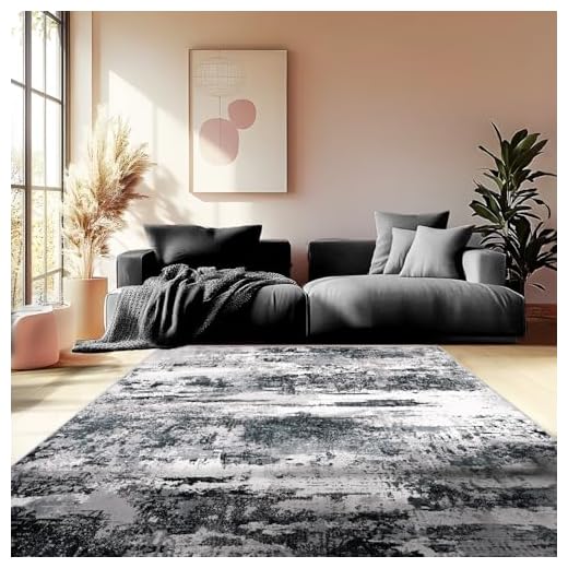 MAST DOO Tapis de salon, moderne, à poils courts, grand, abstrait, lavable, antidérapant, design, pour salle à manger, bureau, décoration, noir et blanc, dimensions 140 x 200 cm