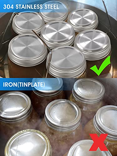 304 Stainless Steel Wide Mouth Canning Lids, Mason Jar Lids Special For Pressure Cooker, No Bulging & Buckled, Heavy Duty, Warp-Resistant (Wide/Regular Mouth) - 20 Pcs #TOP5