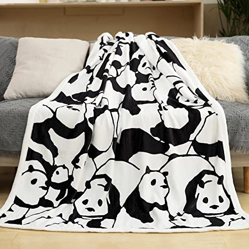 Jurllyshe Panda Plush Blanket Sherpa Fleece Blanket,Soft Warm Fuzzy Throw Blankets Kids Or Adults For Crib Bed Couch Chair Four Seasons Living Room Travel Outdoor (Black Panda, 50"X60") #TOP6