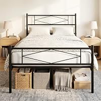 HOMCOM 3ft Single Bed Frame with Headboard and Footboard, Metal, Black