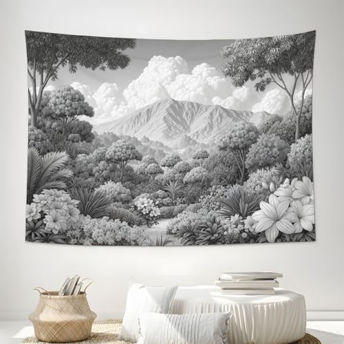 Tapisserie murale panoramique jungle et montagnes graphiques 230cm
