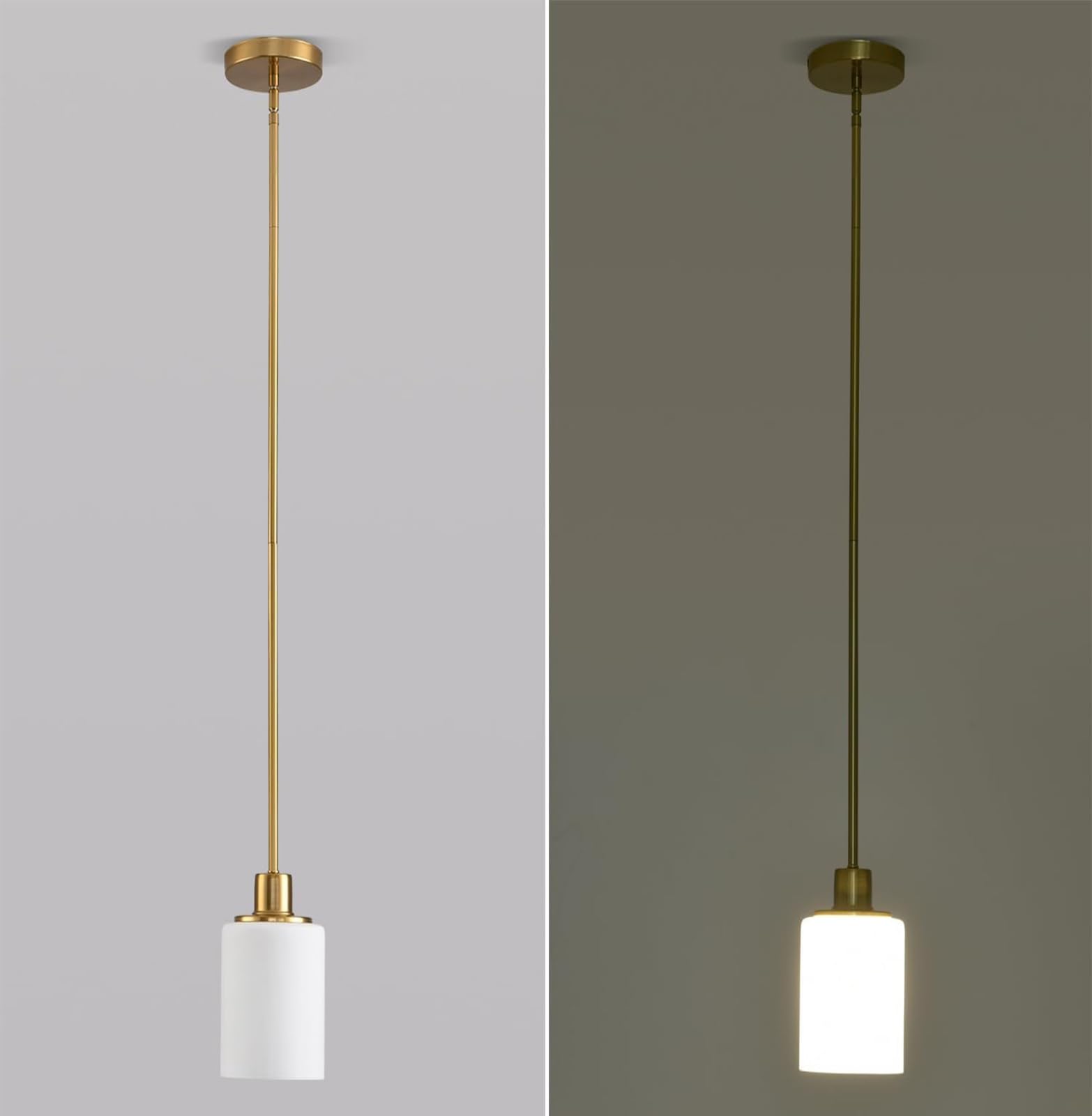 Hängelampe mit Batterie, batteriebetriebene Pendelleuchte, moderne Deckenlampe ohne Stromanschluss mit Fernbedienung und Glaslampenschirm, 9 Farben dimmbar ideale Hängeleuchte für jeden Raum.(Milky+br