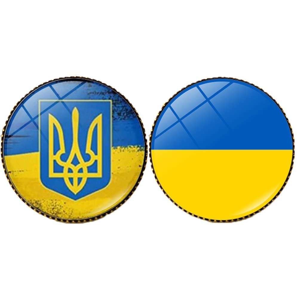 Bopely 2Pcs Ukraine Flag Brooch Round Ukrainian Flag Badges Ukrainian Lapel Pin For Clothing Bags Accessory