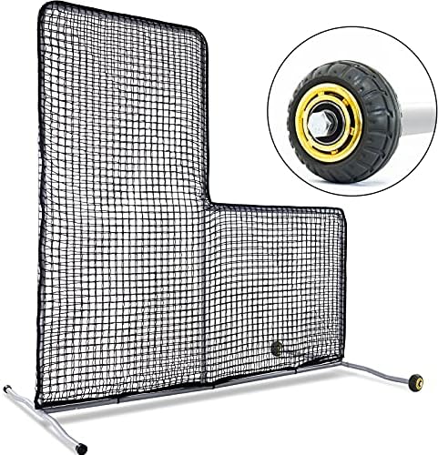 Kapler L Screen Baseball Pitching Protective Screen with Wheels Easy Move, 7X7FT Baseball Softball Pitcher Safety Protective L Screen (Black Net).