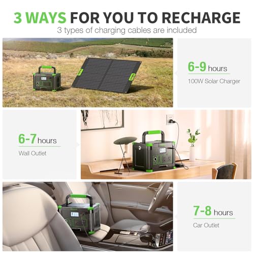 Image of 519.48Wh Solar Generator with 100W Solar Panel, Portable Power Station 500W | 120V Pure Sine Wave AC Outlet, MC-4 Solar Battery Charger for Home Emergency, Outdoor Camping, Road Trip, Van