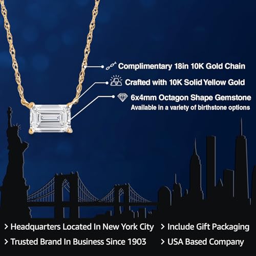 Gem Stone King 10K Yellow Gold 6X4MM Emerald Cut Gemstone Birthstone Pendant Necklace For Women | Gold Necklace for Women | 18 Inch Rope Chain | Fine Jewelry Gifts for Her Mom Wife - Image 3
