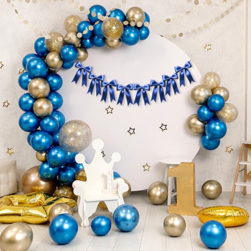 Image of 1 String of 8PCS Navy Blue Bow Garland Banner Decoration,Pre-Strung Satin Ribbon Ornaments for Birthday,Bachelorette Party,Bridal Shower,Wedding,Engagement,Baby Shower,Graduation Decor,Anniversary