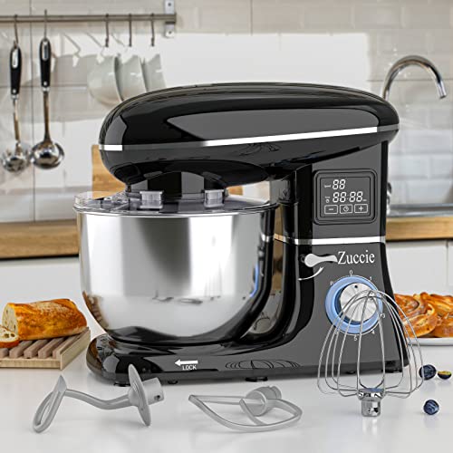 Foto von Küchenmaschine, Zuccie 1505HL LCD-Touchscreen Knetmaschine, 1500W Teigmaschine inkl 6,2L Edelstahl Schüssel, 5-Teiligem Patisserie-Set und Spritzschutz, 6+P Geschwindigkeiten Rührmaschne (Schwarz)