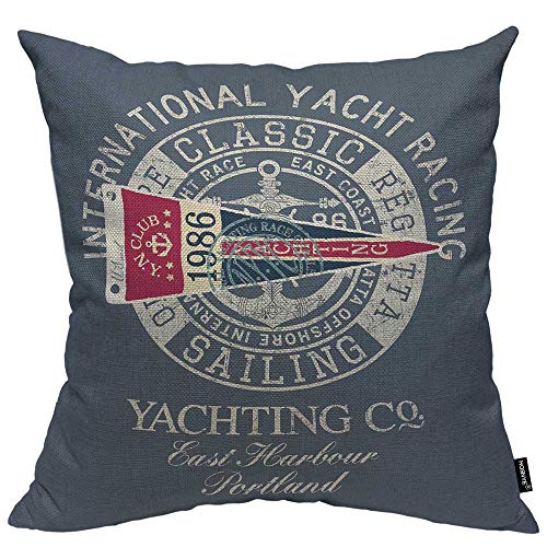 HOSNYE Yacht Racing Sailing Regatta Cotton Linen Throw Pillow Case Flag Nautical Badge Club Pillow Cushion Covers Home Sofa Decorative 18 X 18 Inch