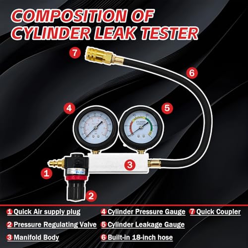 0-100PSI Cylinder Leak Down Tester Kit, Gasoline Engine Compression Tester kit with Extension Rod,Cylinder Leakage Tester Set for Pressure Check and Leakage Rate Test #TU-21 - Thumbnail 4