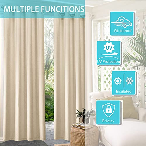 Image of 2 Panels Indoor /Outdoor Patio Waterproof Curtains- Thermal Insulated, Blackout Curtains Light Blocking Drapes for Porch, Pergola, Cabana, Bedroom, Living Room, 52 x 84 inch, Cream Beige