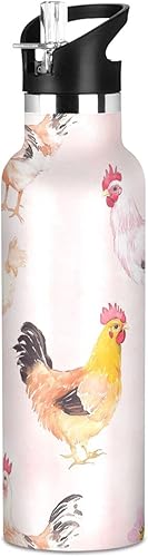 Sweet Bantam - Botella de agua reutilizable con aislamiento de doble pared, con tapa de pajilla, sin BPA, a prueba de fugas, para deportes,