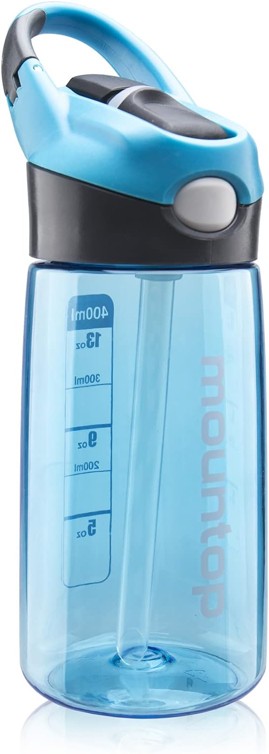 Kids Water Bottle with Silicone Straw and Handle, Easy Use for Girls and Boys, BPA-free Water Bottle for Kids 14oz 400ml
