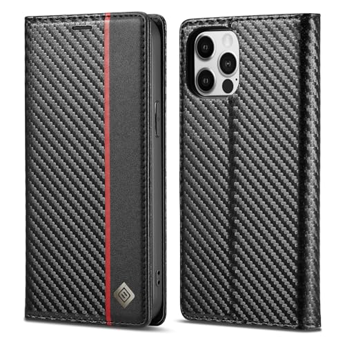 Coque iPhone 12 Pro avec porte-cartes et support intégré en simili cuir et carbone