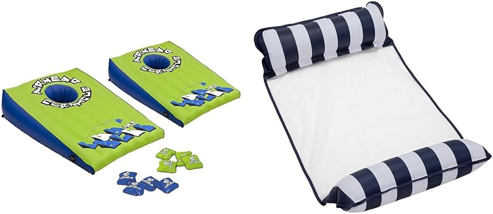Airhead Inflatable Pool Cornhole Set and Aqua 4-in-1 Monterey Hammock Pool Float