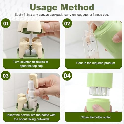 Image of MAYCREATE 4 in 1 Travel Bottle Kit for Toiletries, 30ml Portable Travel Toiletry Containers, Leakproof Refillable for Shampoo Lotion Cosmetics Dispenser Accessories for Women Men - Green