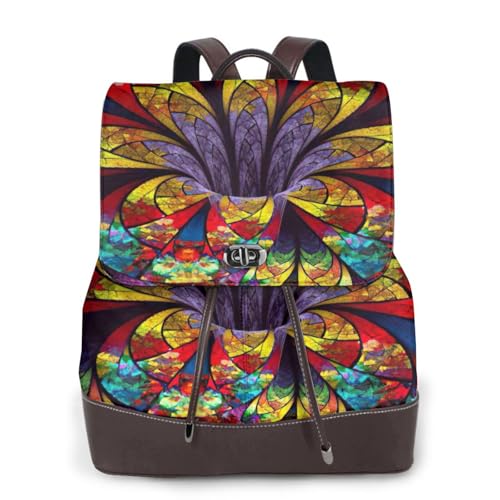 Sac à dos en cuir noir imprimé vitrail voyage affaires femme
