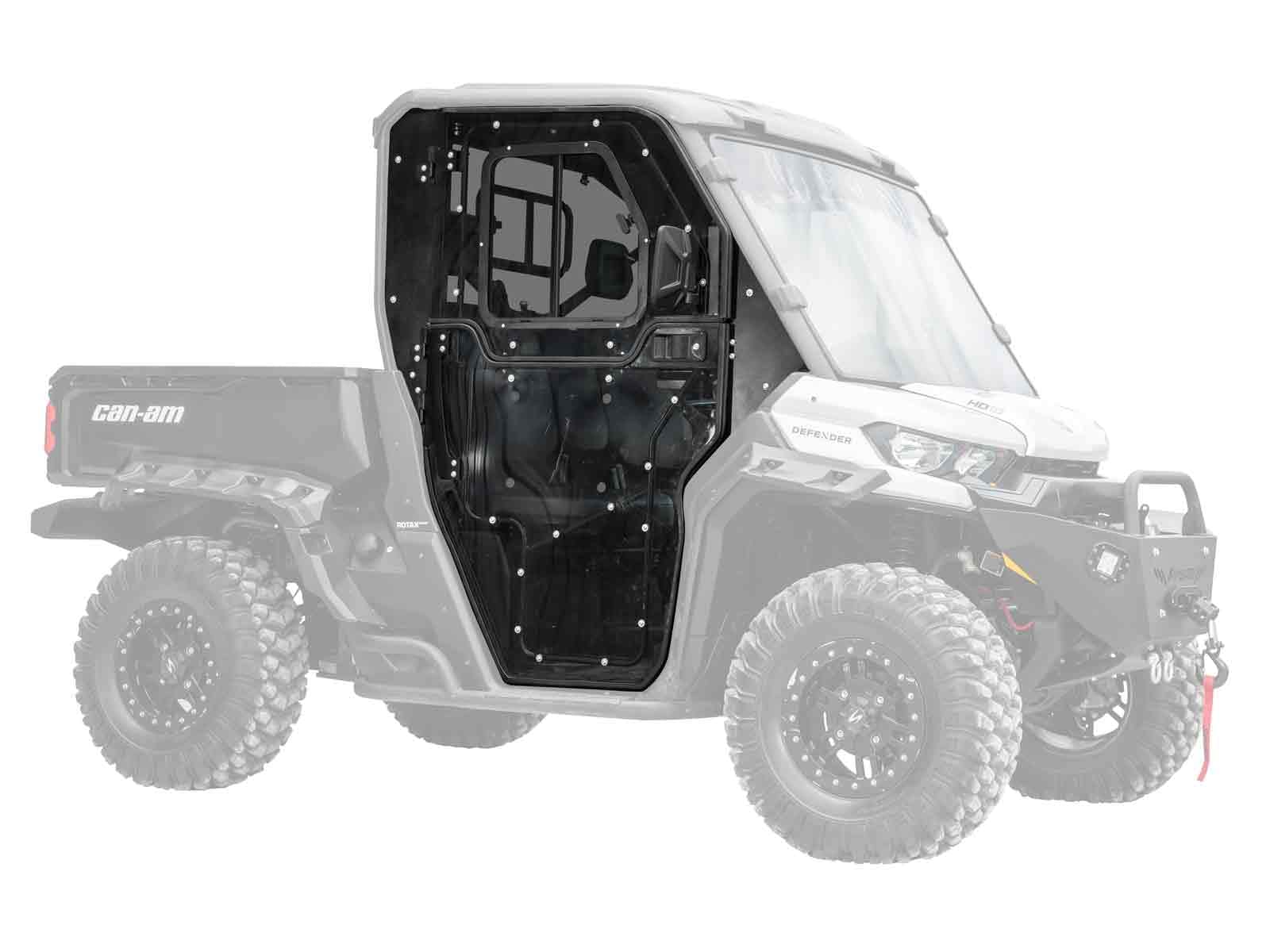 SuperATV Convertible Full Cab Enclosure Doors for Can Am Defender HD 5 / HD 8 / HD 10 (See Fitment) | Light Tinted Abrasion Resistant Polycarbonate | Seals Tight | Bolt On Side Mirrors | USA Made