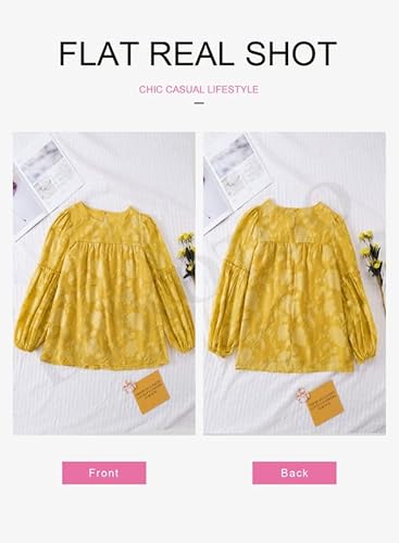 Dokotoo Women Lace Patchwork Babydoll Plus Size Tops Long Lantern Sleeve Fashion Crewneck Blouses Casual Loose Flowy Summer Shirts Yellow Xx-Large #TOP3