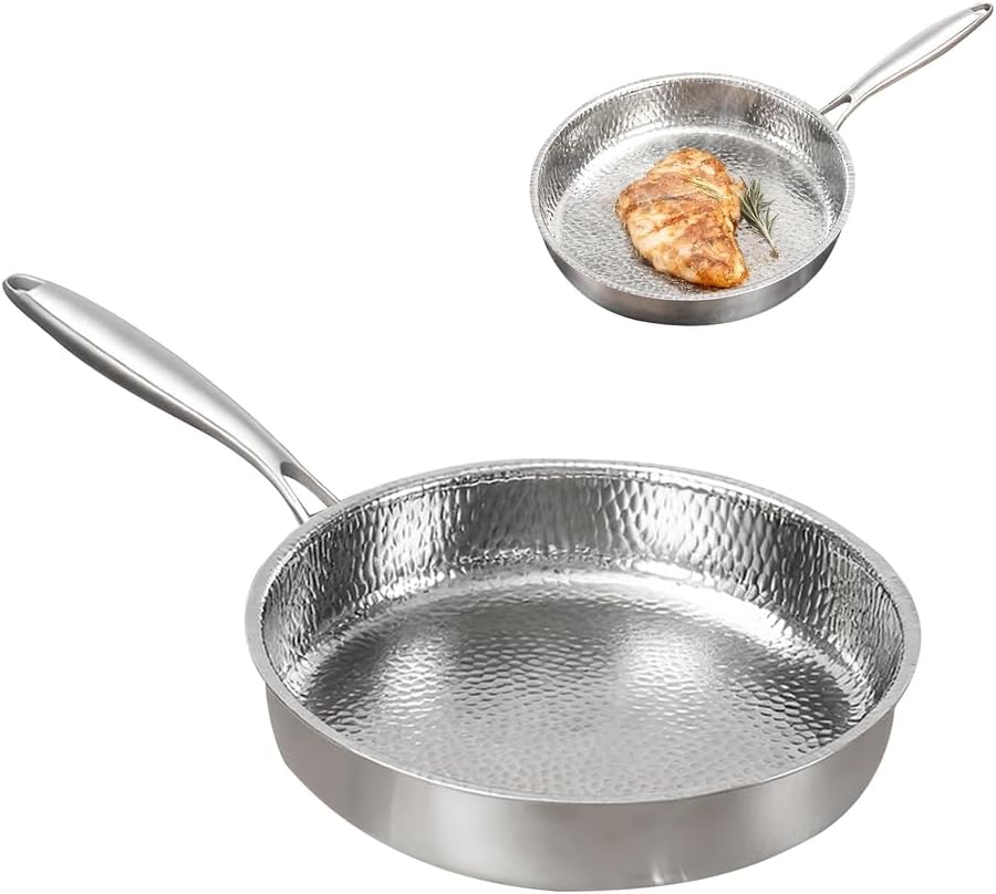 Hammered Pan, 2026 New Upgrade Non Stick Frying Pans with Solid Titanium Spatula, No-Coating Nonstick Skillet, Ultra-Durable, Scratch-Resistant, Even Heating for Cooking with All Cooktops,No l