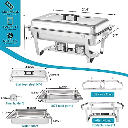 Chafing Dish Buffet Set 4 Packs,9 Quart Stainless Steel Foldable Rectangular Chafing Full Size Food Pan,Chafing Servers With Covers buffet servers and food warmers for parties wedding outdoor banquet by IAFIKE - Image 6