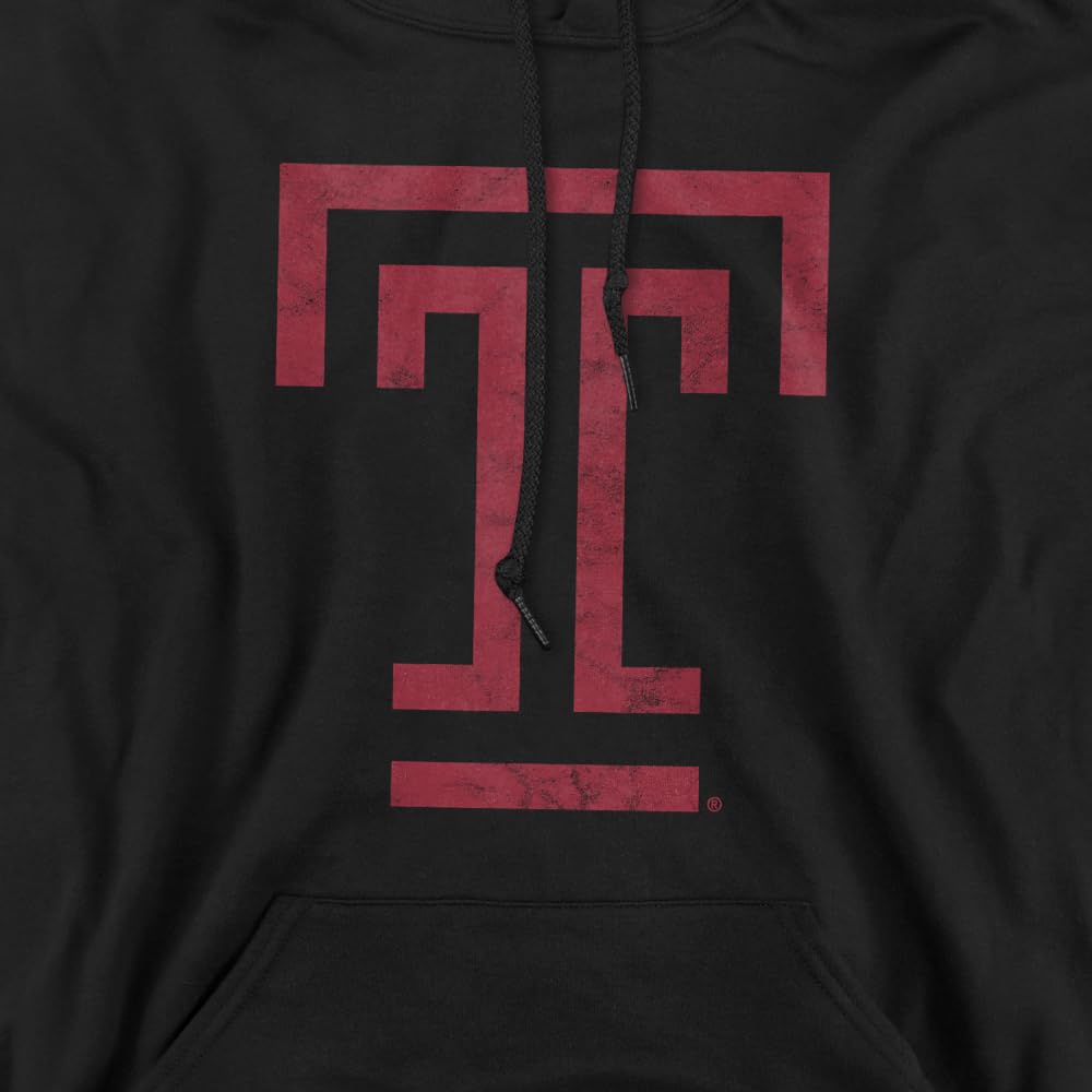 Temple University Official Distressed Primary Unisex Adult Pull-Over Hoodie,Black, Large