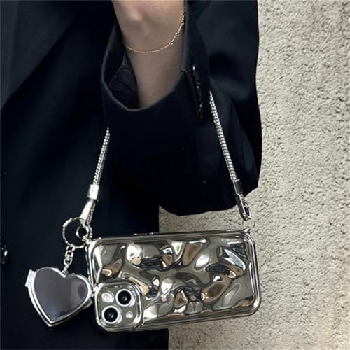 Bracelet de miroir coeur d'amour coque iPhone 15 étui de protection placage
