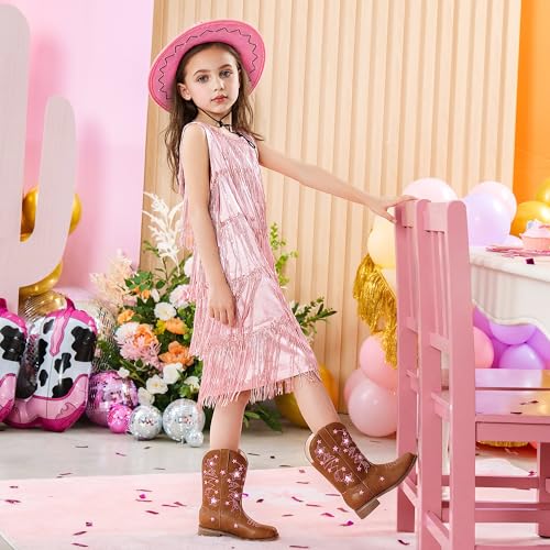 Toddler Cowgirl Boots Little Girls Cowboy Western Boot for Kids Sparkly Glitter Star Mid Calf Square Toe Horse Riding Shoes for Birthday Party4