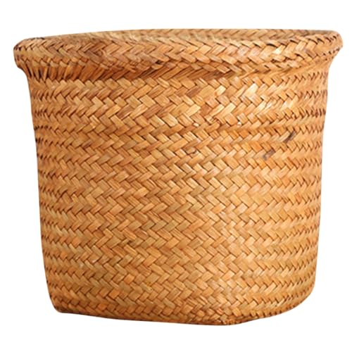 Caneca de basura tejida marrón natural para hogar y oficina