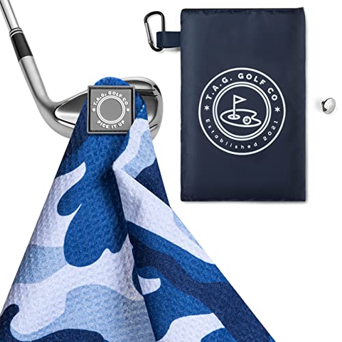 TAG Golf Co Magnetic Golf Towel - Signature Size - Camo Series - Blue Steel - Golf Training Aid - Industrial Strength Magnet - Stick it to Your Club or Putter