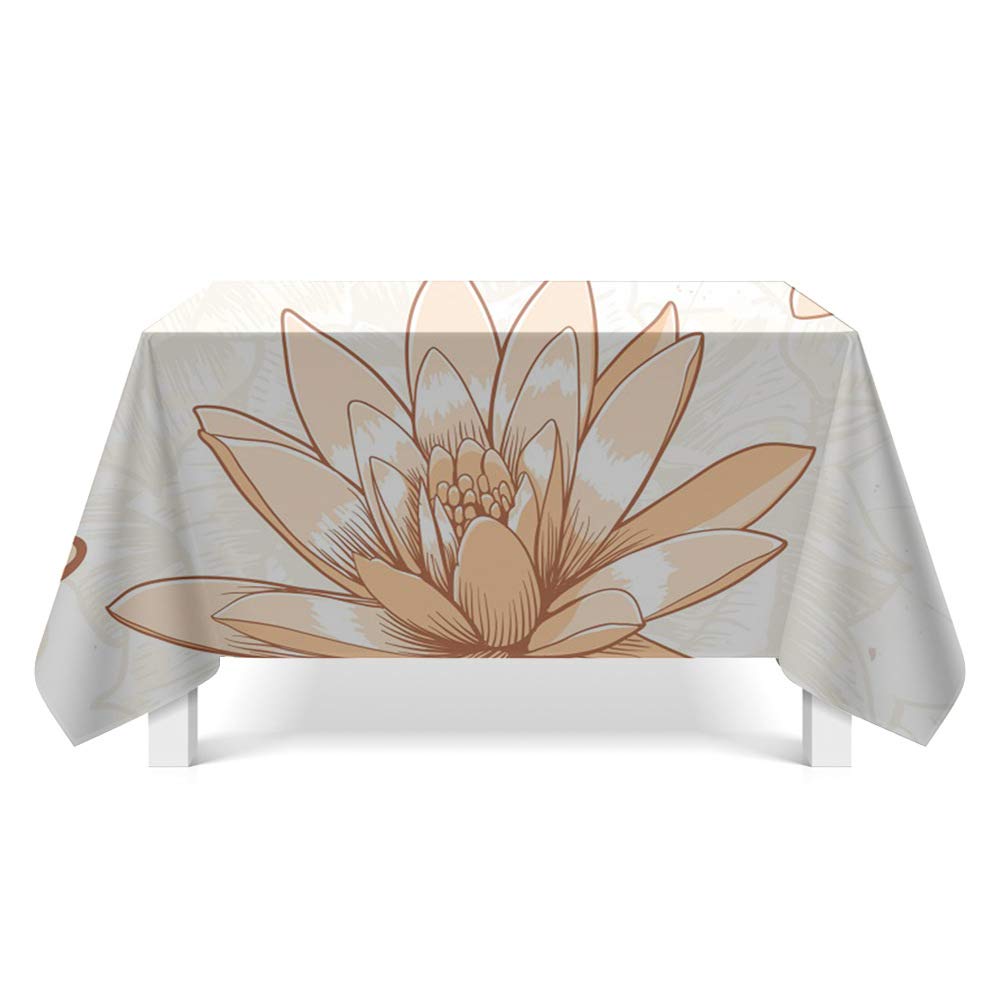 Mantel Antimanchas Loto Naranja Beige Mantel Mesa Rectangular Poliéster Manteles de Mesa Impermeable Lavable Manteles Antimanchas para Casa Comedor Cocina Fiesta(140x240cm)