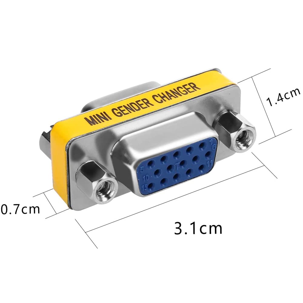 VGA Female To Female Coupler Adapter - 15 Pin D-Sub Gender Changer For Monitor Cables