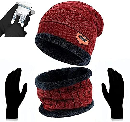stylisty ind Snow Proof Inside Fur Wool Unisex Beanie Cap with Neck Warmer Set & Touch Screen Hand Gloves Knit Hat Thick Fleece Lined Winter Hat for Men & Women(Winter Neck Set-07)-picture-28