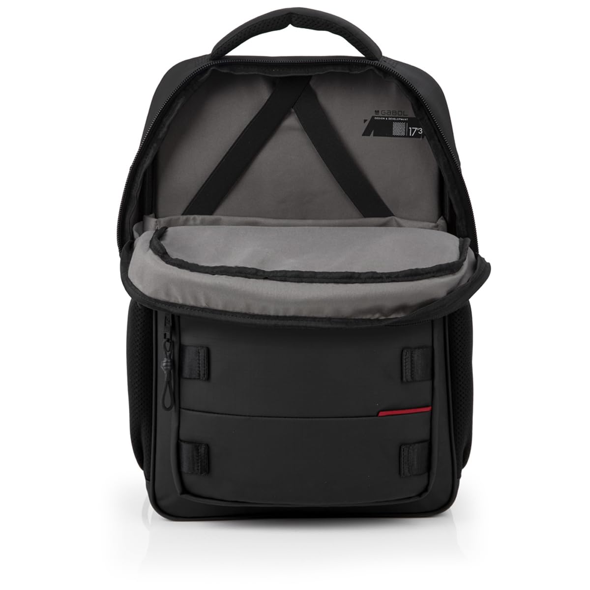 Gabol - Mochila para Portátil 17,3" Disk con 2 Compartimentos y Capacidad 20,5L - Peso Ligero de 1kg y Medidas 33x47x16cm - Material Poliéster Resinado con Reflectantes - Diseño Español - Negro