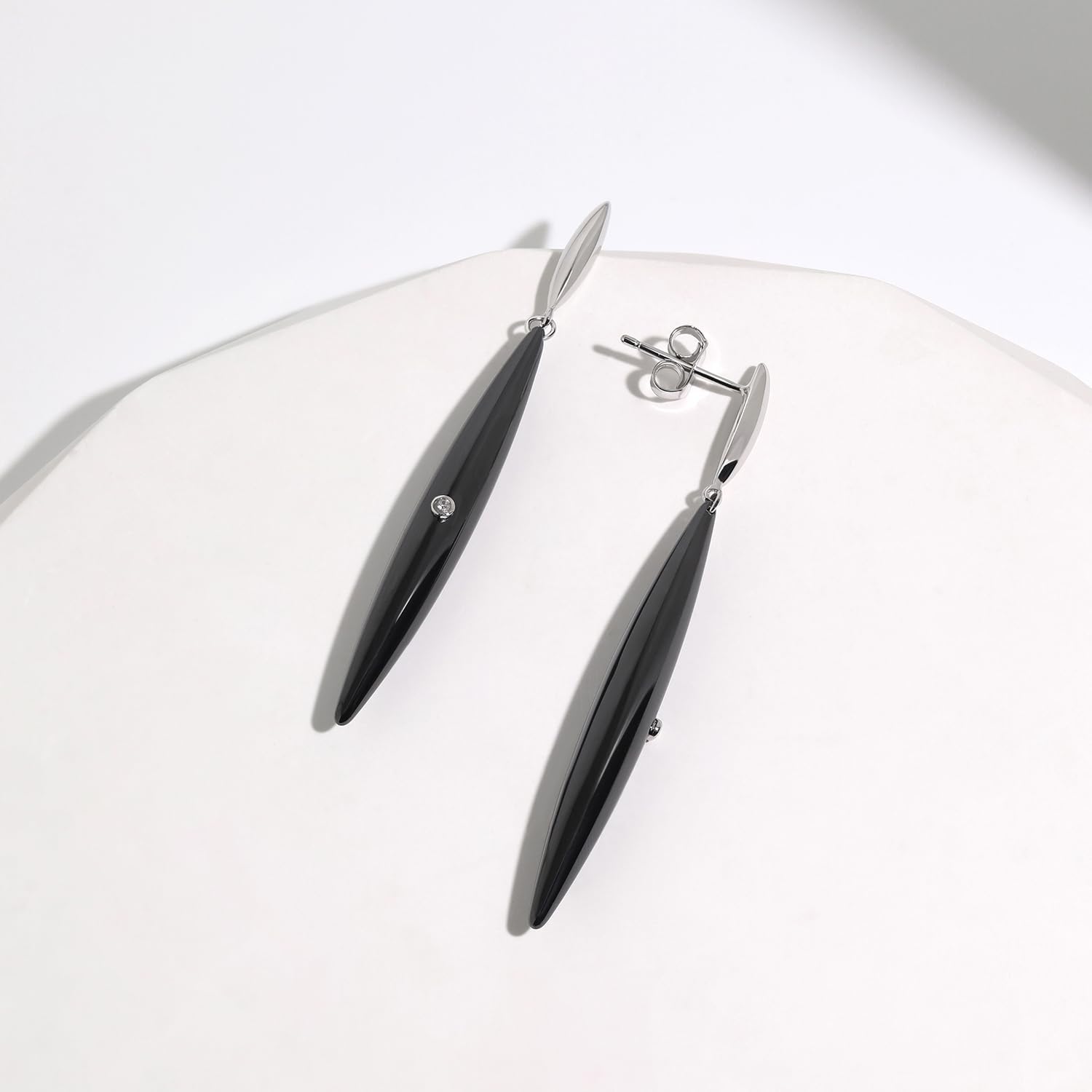 Meissa 925 Sterling Silver Dangle Drop Earrings for Women Girls Black Long Earrings Wedding Anniversary Birthday Handmade Jewelry Gifts