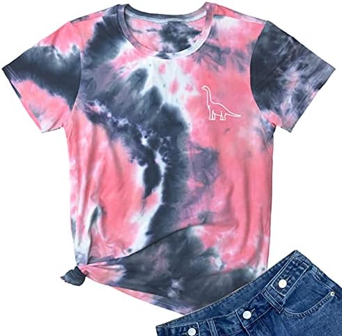 ROSEPARK Women Tie Dye Graphic Tee Shirts Cute Tops Grey Red Medium