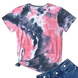 ROSEPARK Women Tie Dye Graphic Tee Shirts Cute Tops Grey Red Medium