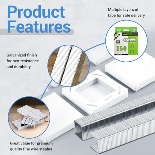 image for meite Heavy Duty Staples, 5/16 Inch Length T50 Staples for Staple Gun,