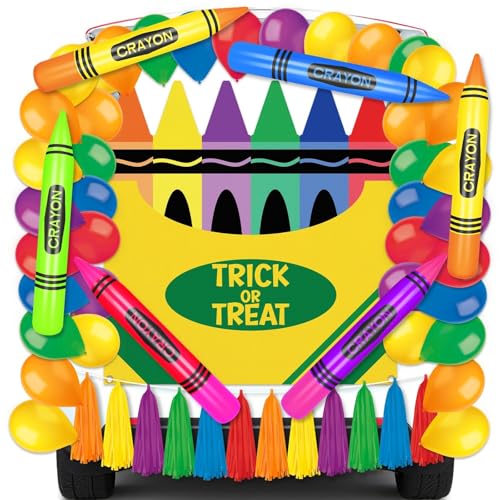 Halloween Crayon Car Decorations Kit Construction Crayon Trunk or Treat Car Banner for Halloween Car Trunk Decoration Party Supplies