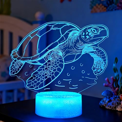 Colortown Turtle Night Light Sea Turtle Gifts 3D Illusion Lamp with Remote Control 16 RGB Colors 4 Flashing Modes Timer Dimmable Kids Room Decoration for Holiday Birthday Christmas