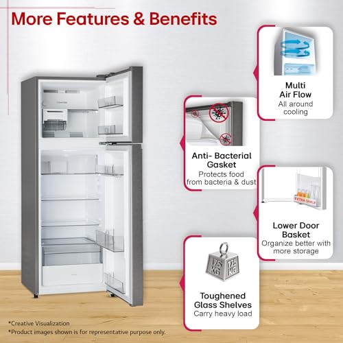 Image of LG 251 L, 2 Star, Frost-Free Smart Inverter Double Door Convertible Refrigerator (GLT2526XWDS, Dazzle Steel, Multi Air Flow Cooling, Smart & Dairy Mode, Convertible Space for More Storage, 2026 Model)