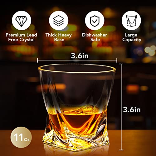 Dioxadop Old Fashioned Whiskey Glasses - 11 Oz Crystal Whiskey Glasses Set With 2 Ice Ball Molds, 2 Coasters, Cards And Ribbon, Rocks Glasses For Scotch, Bourbon, Liquor, Rum, And Cocktail Drinks #TOP1