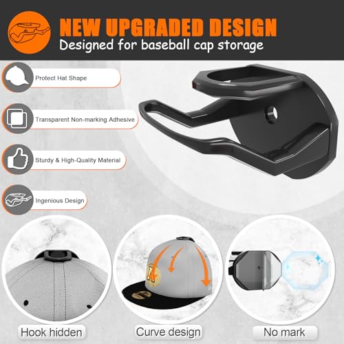 image for Niunuerga 24 Pack Adhesive Hat Hooks for Wall, Strong Hat Rack for Bas